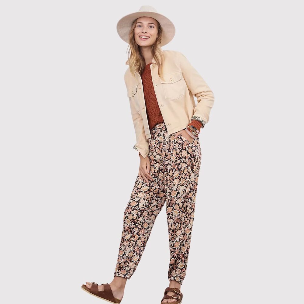 NWT Anthropologie Women Pants Brown Diandra Pleated Jogger Floral Trouser Size 2